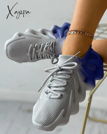 Xajzpa - Colorblock Lace Up Front Knit Sneaker Sneakers